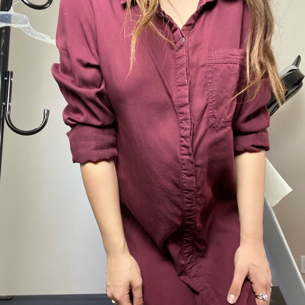 Burgundy maroon long sleeve/mini button down dress